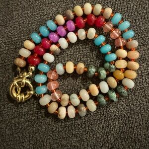 Natural Stone Multicolor Beaded Necklace with Gold Clasp